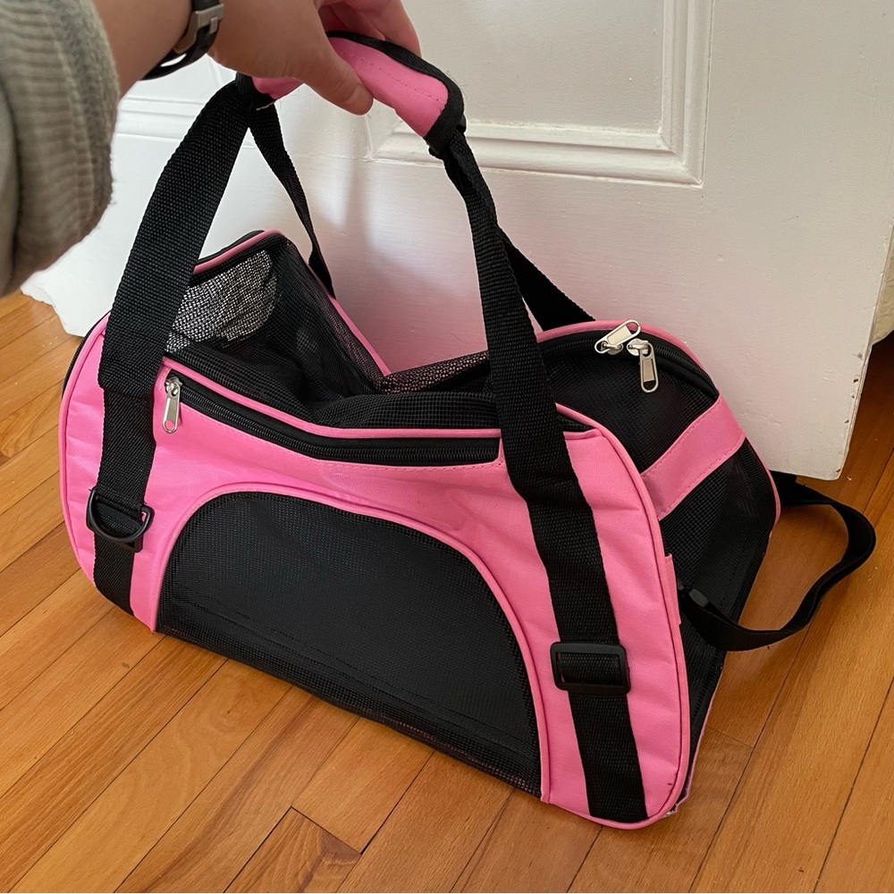 Small Zip Up Pet Carrier Hot Pink With Strap